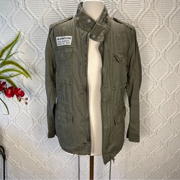 JACK & JILL Olive Green Military/Utility Cargo Long Sleeve Zip Jacket sz Small - Picture 3 of 14